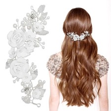 7 Inch Bridal Hair Vine White Pearl Flower Leaf Wedding Accessory Headpiece