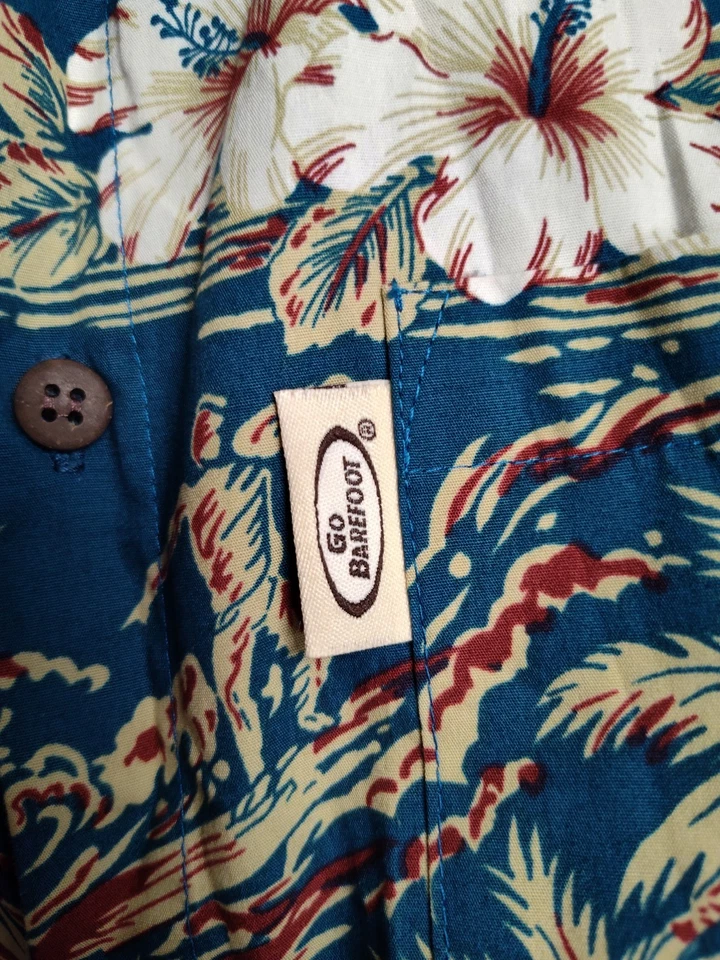 Camisa hawaiana vintage Go Barefoot - Palms Aloha KAHALA - Grande - Multicolor Foto 4 de 4