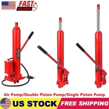 8 Ton Red Hydraulic Long Ram Jack, Engine Hoist Cylinder with Pump & Clevis Base