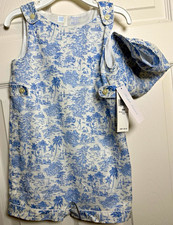 Ralph Lauren Baby Cotton Toile Romper 18-24M Blue/White Sleeveless Button