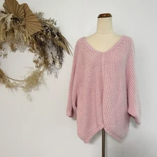 Imagine Pink Knit Long Sleeve Top Wool Alpaca Chunky One Size Boho