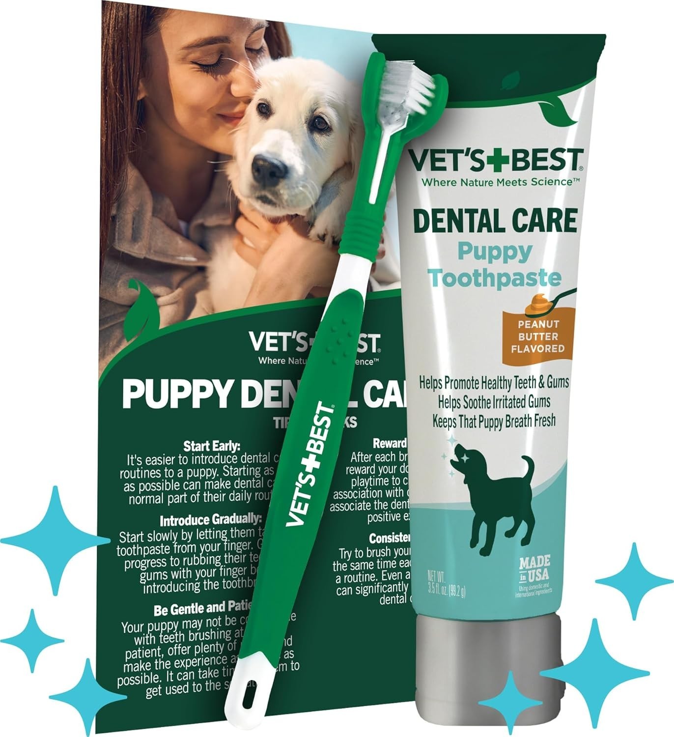 Vet&rsquo;s Best Dog Toothbrush and Enzymatic Toothpaste Set | Teeth Cleaning and