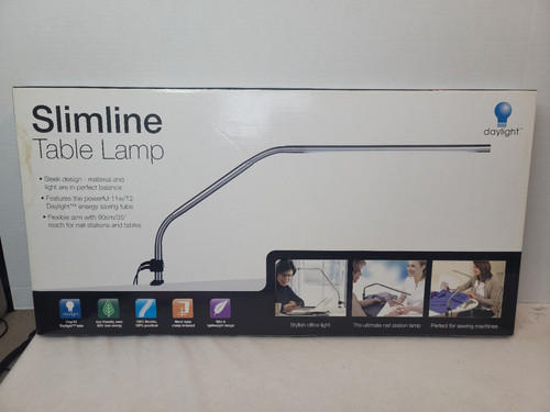 Daylight Slimline Flexible LED Brushed Chrome Table Lamp with Clamp ~ NEW
