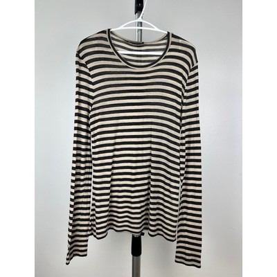 Weekend Max Mara Striped Long Sleeve Wool Blend Knit Sweater Top Beige Grey XL