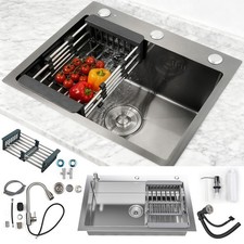 28x17x8" Kitchen Sink T-304 Stainless Steel Single Bowl Drop In Top Mount Faucet