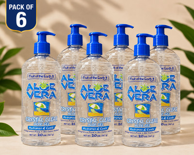 Fruit of the Earth Aloe Vera Gel 20 oz Pack of 6 Crystal Clear Skin Moisturizer