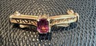 14K Solid Yellow Gold Brooch Pin w/ Garnet & Cz