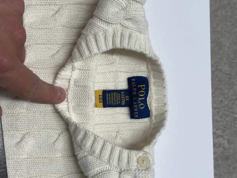 Polo Ralph Lauren Niño Bebé Talla 6x Suéter Tejido con Cable Marfil Pony Logo Foto 3 de 4