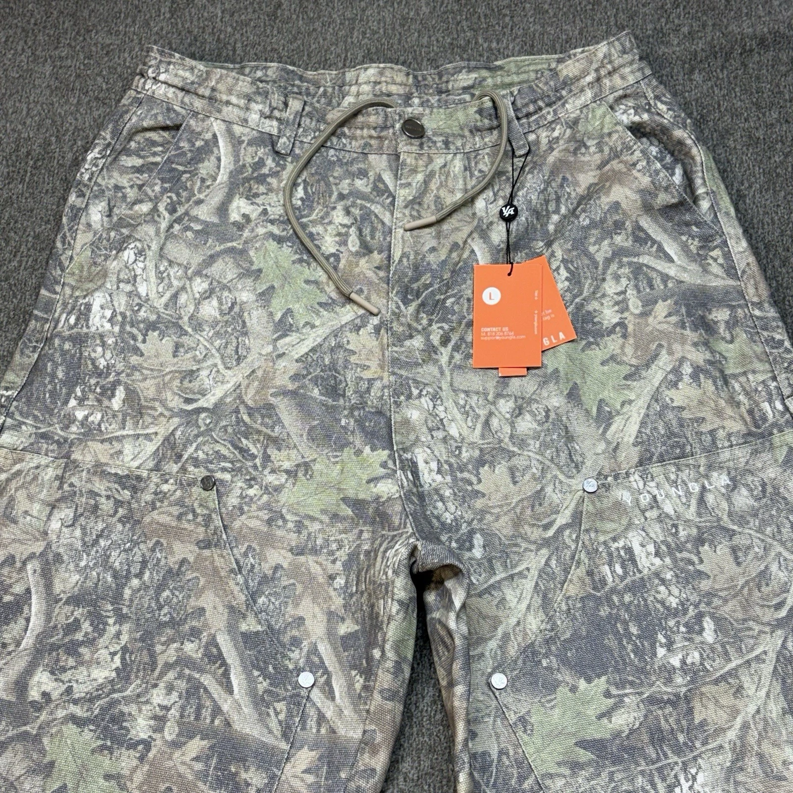 YoungLA Battalion Cargo Pants Mens L Beige Tree Camo Carpenter Jeans 32X26.5 Y2K