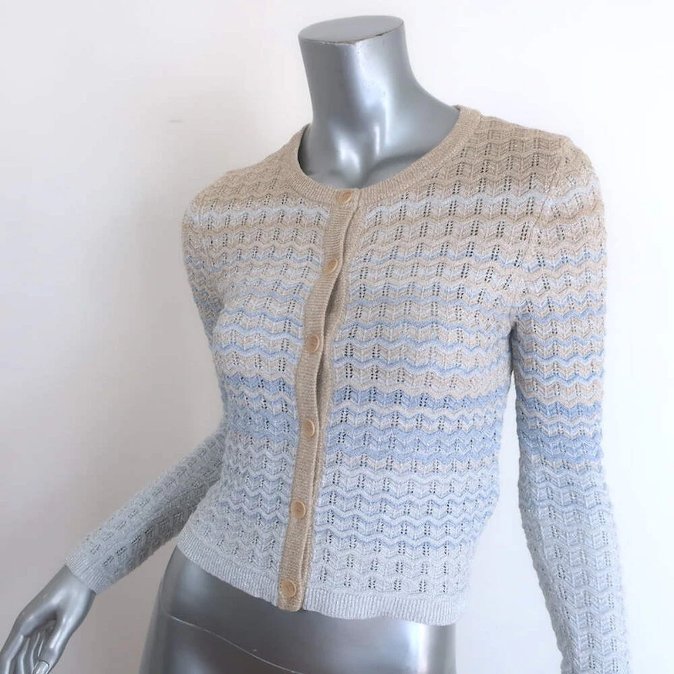 Cárdigan Sandro Zadine Metálico Chevron Tejido Dorado/Azul Ombre Talla 0 Foto 3 de 4