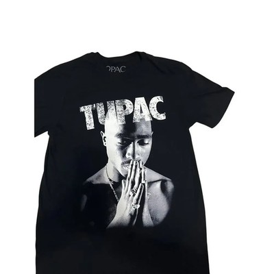 Vintage 90s Style 2Pac Tupac Shakur Rap Tee Black Graphic Shirt Small