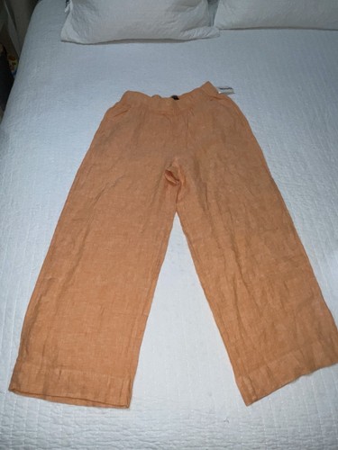 Women's Tahari Essentials 100% Linen Orange Wide Leg Pull On Crop Pants Size M
