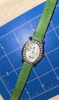 Victoria Wieck~WORKING~Wrist Watch~Green Leather/Green Face~Floating Crystals