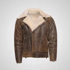Brown B4 RAF Aviator Men's Sheepskin Real Shearling Leather Flight Bomber Jacket