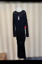 AX Paris Lined Lace Midi Dress Size 16 Ruched Slit Long Sleeve Bodycon