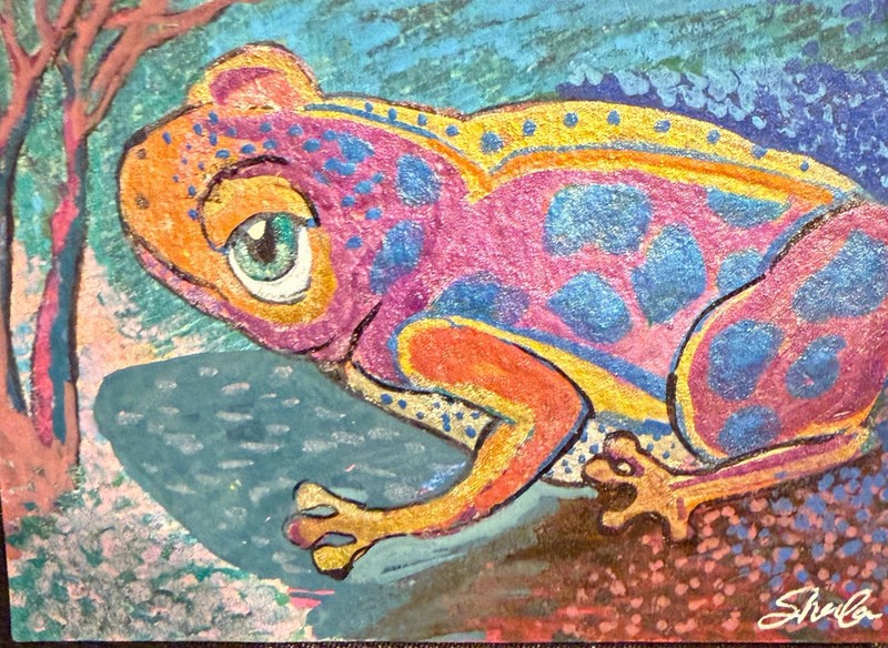 ACEO “Fantastic Fauvism Frog” Acrylic Painting By Sheila Lofgreen 