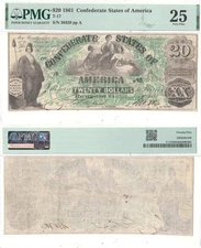 1861 $20 Confederate Note T-17 PMG VF-25