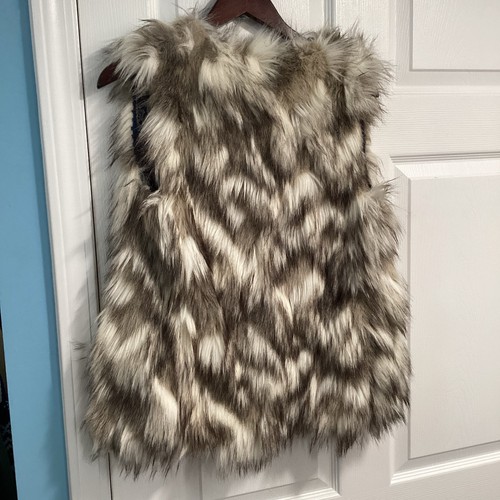 Free People Vest XS Faux Fur Ivory Brown Tan Shaggy Preppy Boho Reversable Cute - Picture 3 of 6