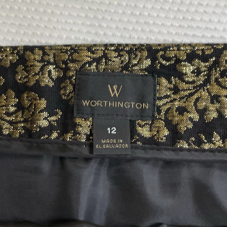 Юбка-карандаш Worthington прямая размер 12 металлик золото черная парча жаккард - Изображение 3 из 4