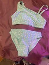 Girls Polka Dot Bikini Swim Set Light Blue Recycled Polyester XS 4-5 