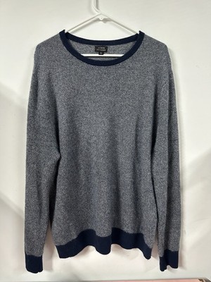 J.Crew 100% Cashmere Sweater Crewneck Men's XL Navy Blue Bird's-Eye Knit