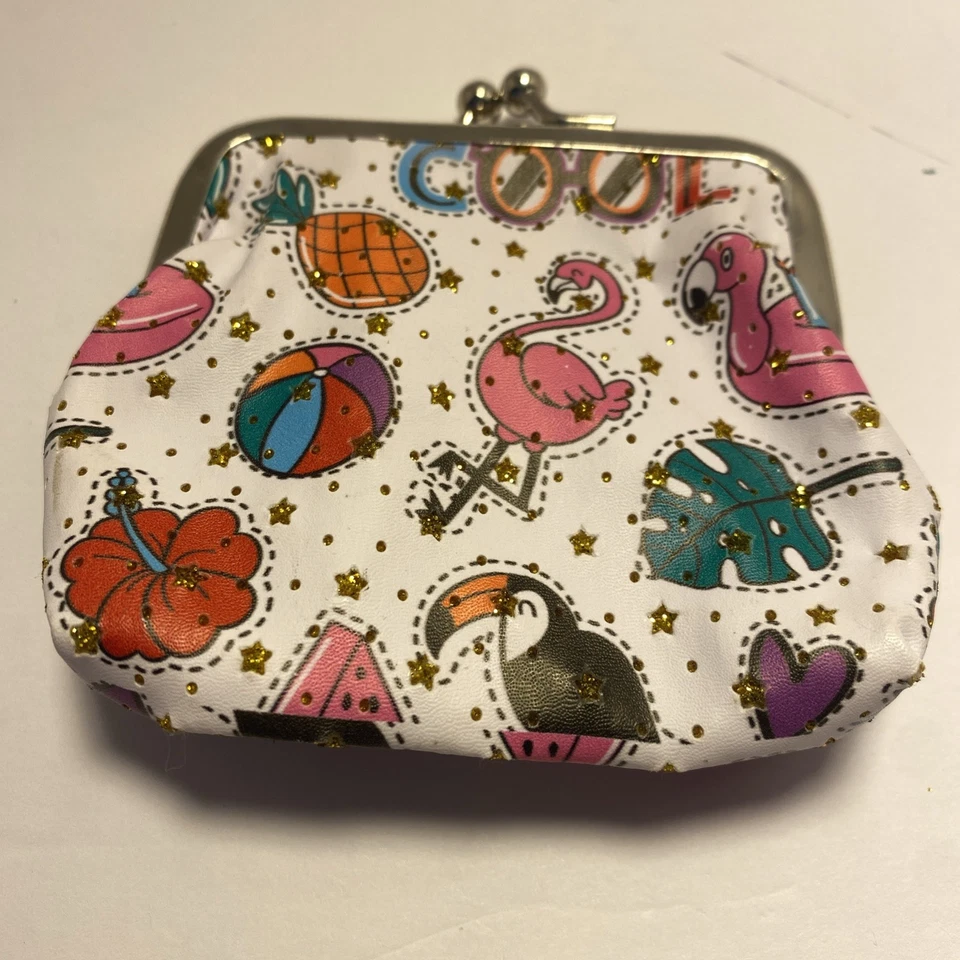 Cool Flamingo Coin Change Purse w/ Kisslock Closure 3"H x 3"W x .5"D - Image 2 of 4