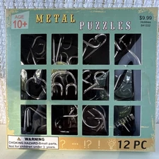 12 Pc Classic IQ Metal Puzzle Brain Teaser Disentanglement Wire Puzzles Games