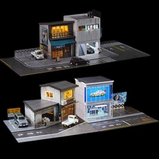 Diorama 1/64 Garage Model Set LED Japanese Parking Lot Scene Display Case Toy US