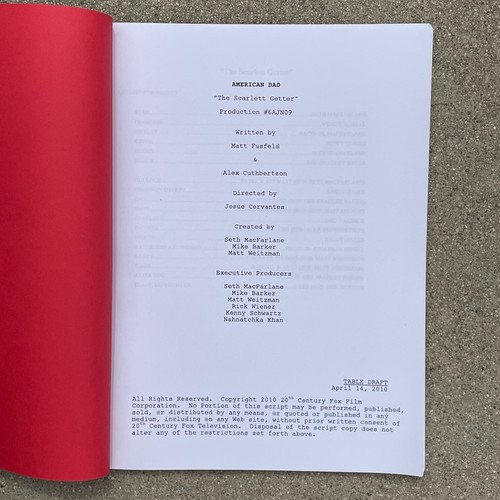 American Dad Original 2010 Production Used Table Draft Script Seth MacFarlane - Picture 5 of 14