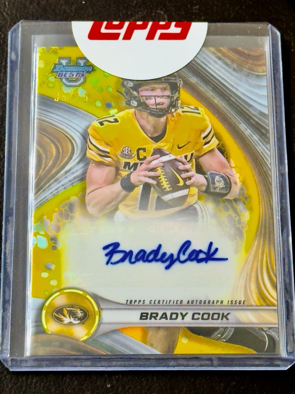 Brady Cook 2024 Bowman University Best Auto Yellow Refractor 35/75 #BOA-BC