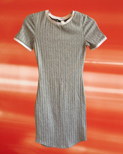 H&M Ribbed Bodycon Mini Dress Grey Short Sleeve Size XS