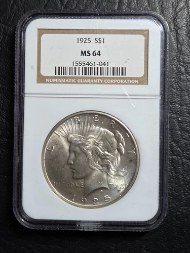 Beautiful 1925 Peace Silver Dollar NGC Graded MS 64