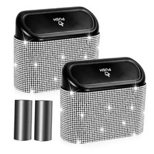 Bling Car Trash Can with Lid - Pack, Mini Auto Garbage Can 2 Silver Diamond