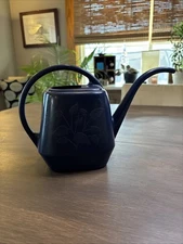 Vintage 1980's GARDEN SCENE AW-21 Plastic Watering Can Embossed Design Blue