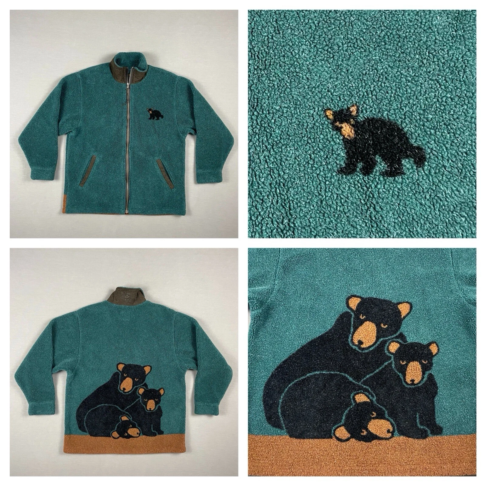 VTG Marc Tetro Canada Fleece Jacket Men’s Size S Bear Print Green Full Zip EUC