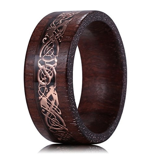 Ebay Wedding Rings For Men Women. 8mm Wood Wedding Band w Rose Gold Celtic Inlay - Picture 3 of 4