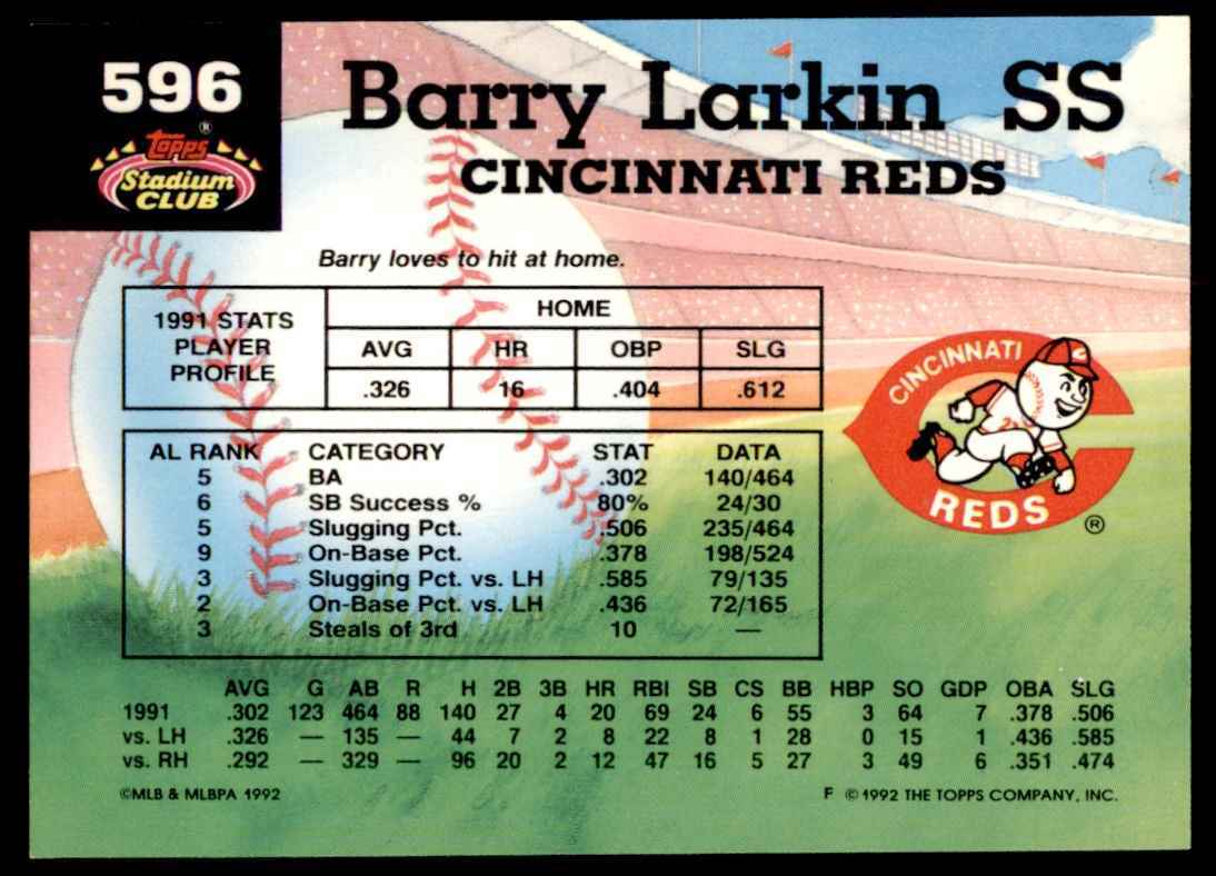 1992 Stadium Club Barry Larkin Cincinnati Reds #596 | eBay