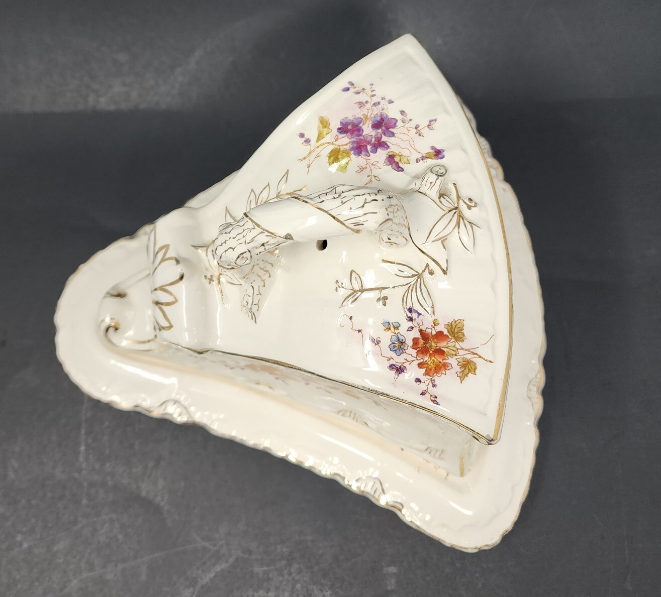 Antique Porcelain Cheese Keeper/Dish With Cover Floral Design Marked 10