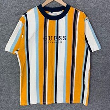 Vintage 90  s Guess T Shirt Mens Sz Medium Short Sleeves Logo Embroidered Striped