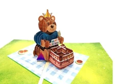 3D Pop Up Greeting Card Bear Cake Balloon, Picnic, Birthday, Family, Friends