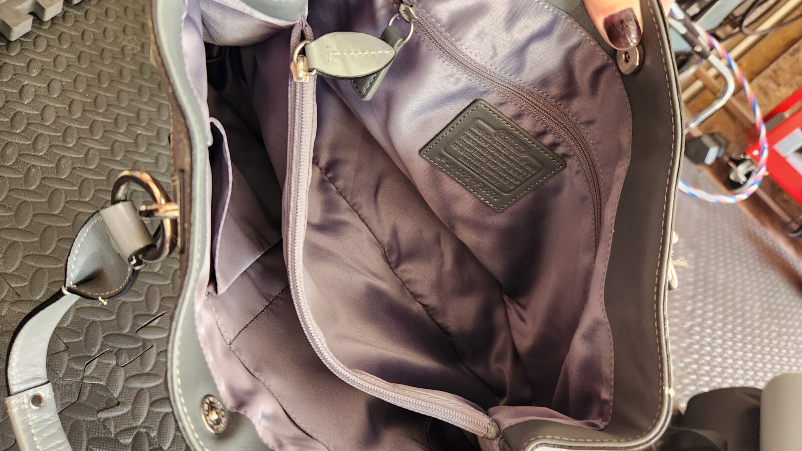 COACH Gray Bag Purse Pieced Patchwork Leather F15… - image 7