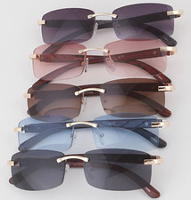 Wood Buff Retro Rectangle Gold Vintage Rimless Sunglasses For Men Elegant Luxury
