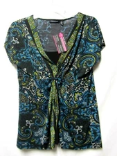 NOTATIONS top shirt blouse S 4/6 bust 36 'liquid fabric' Multi colors V-neck