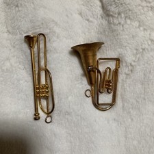 VTG Metal Set 2 Trumpet Horn Bugle Musical Instrument Christmas Ornament Brass