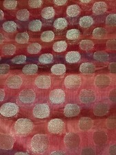 Fabric Circles Polka Dots Gold On Dark Orange Adobe Textured 42" X 2.666 yards