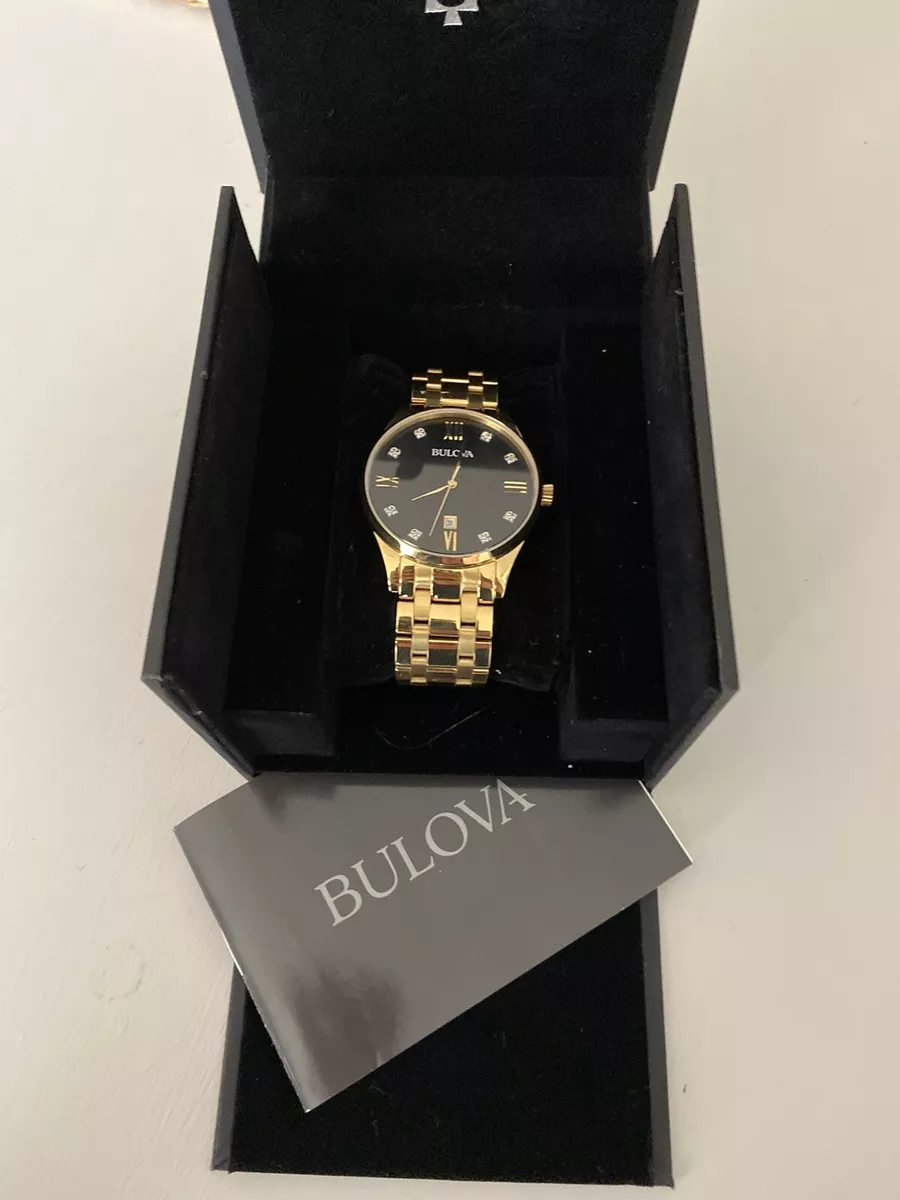 Men's bulova diamond accent clearance watch with black dial
