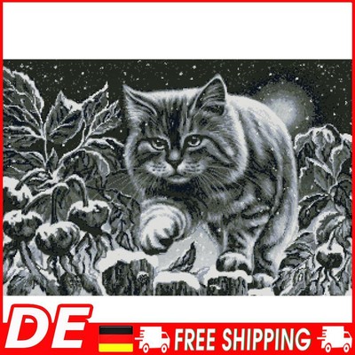 Full Embroidery DIY Stamped Snowy Night Black Cat 14CT Needlework Set Home Decor