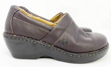 Women's Born Brown Pebbled Leather Wedge Clogs Slip On Sz US 10 EUR 42