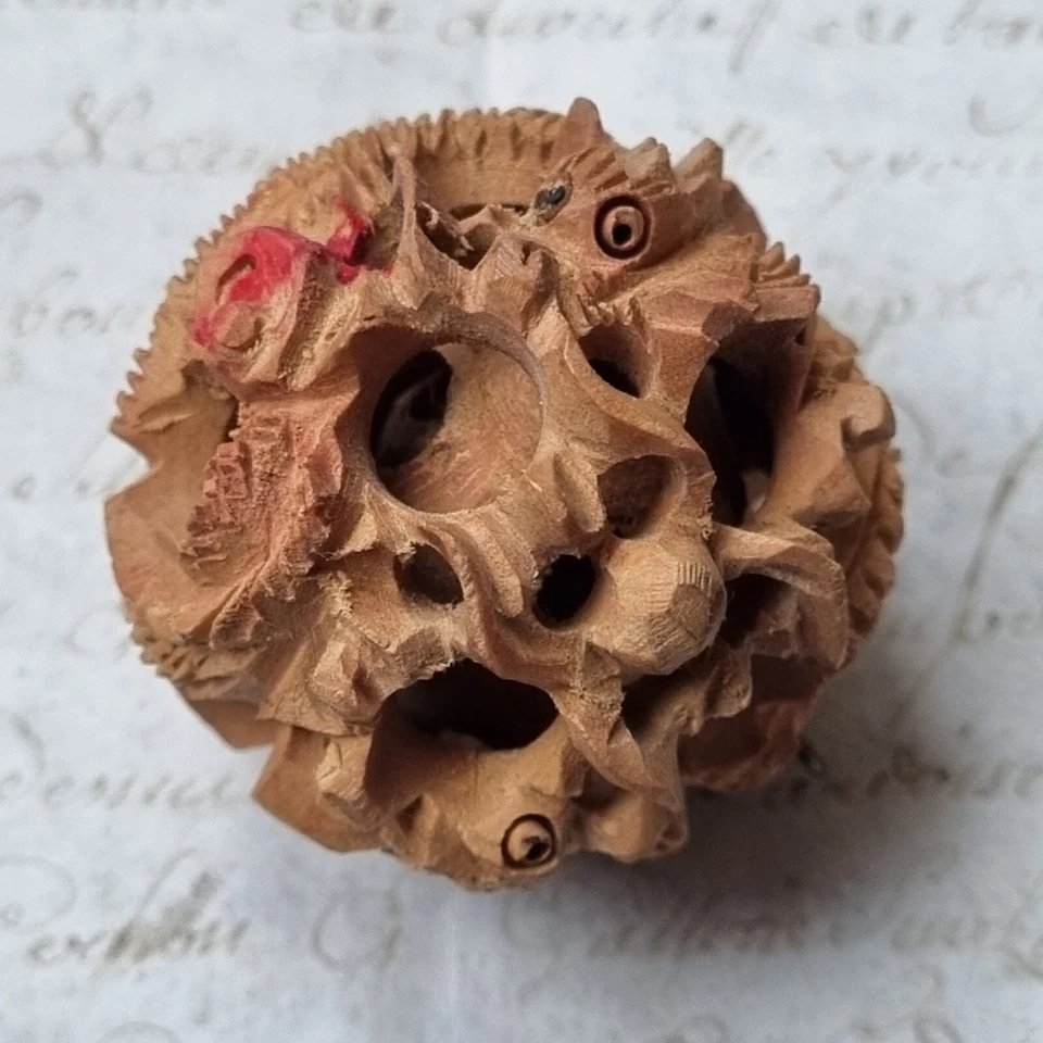 Boule De Canton Ancienne En Bois Sculpté Avec Dragons - Photo 3/4