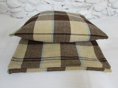 Cushion Cover, Brown, Beige, Pale Blue, Check, Chenille, 18", Soft, Cosy. - Picture 5 of 12